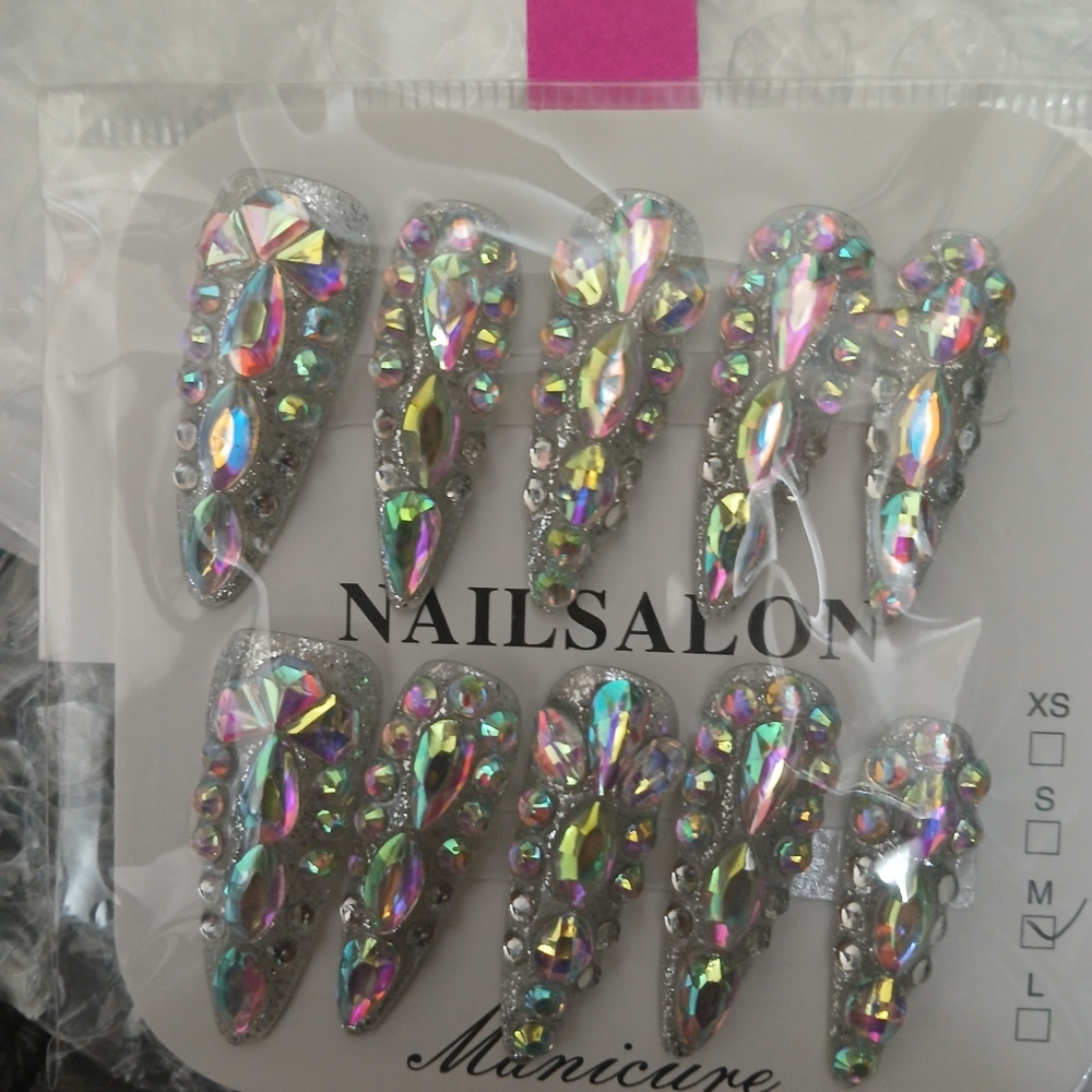 Sparkly Iridescent 3D Stiletto Press On Nails